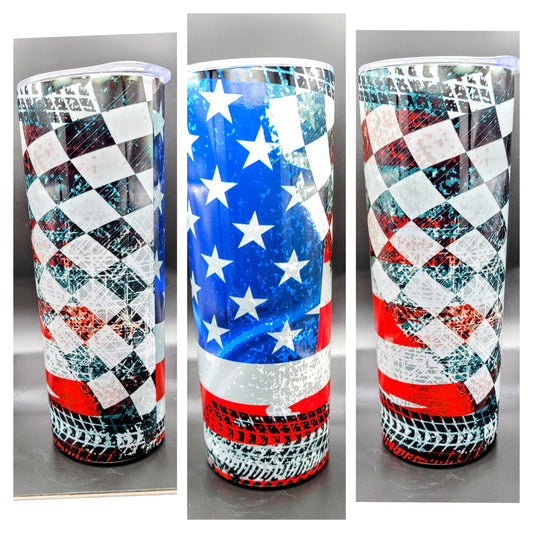 Checkered Flag/American Flag Tumbler