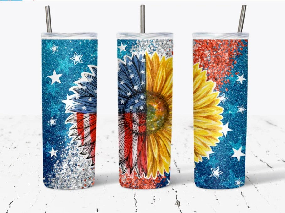 American Flag Sunflower Tumbler