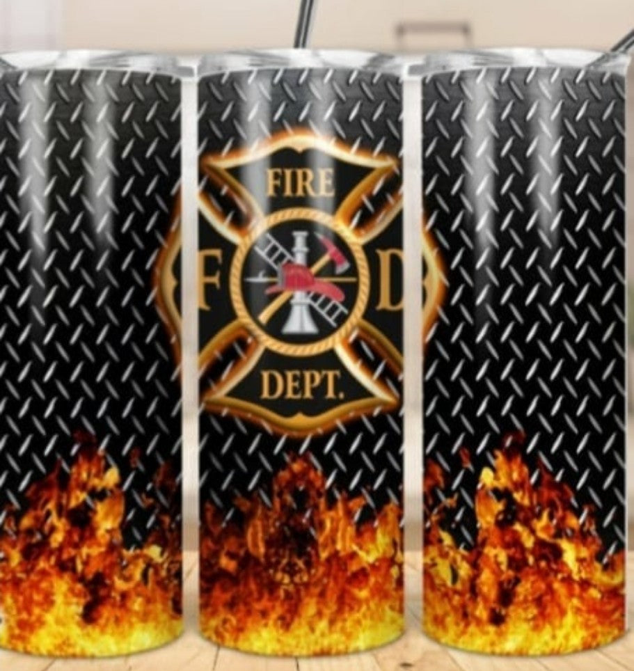 Fire Department Badge with Flames Tumbler