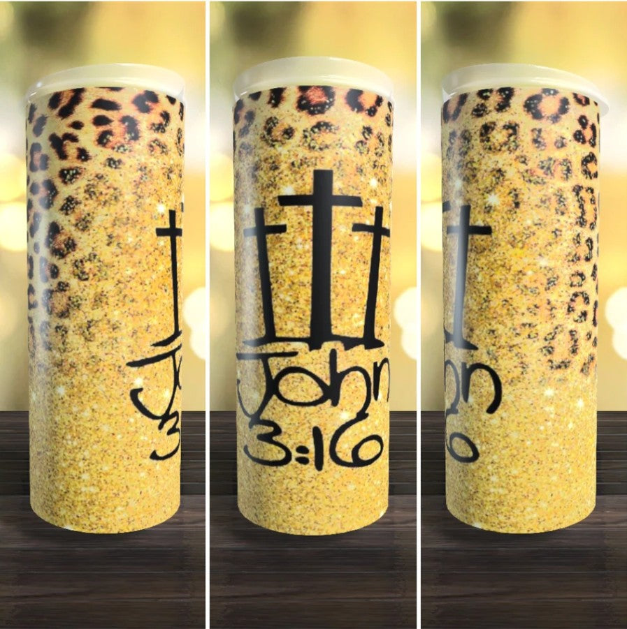 John 3:16 on Cheetah Print Tumbler