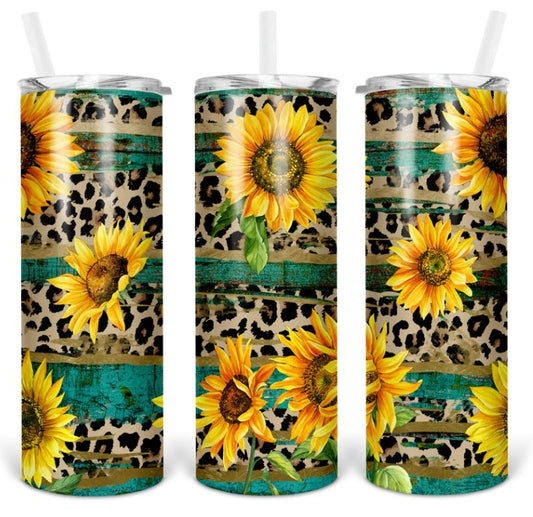 Cheetah Sunflower Woodgrain Tumbler